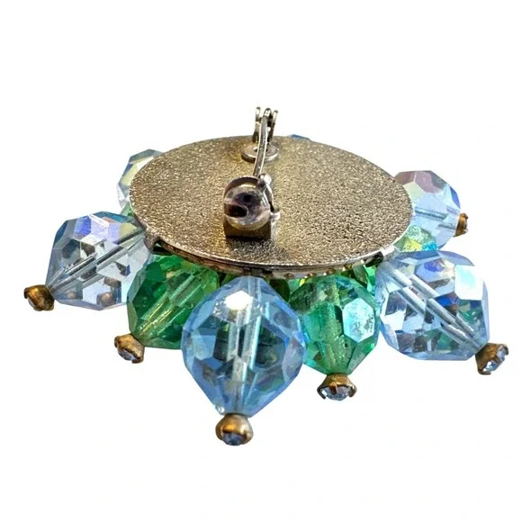 VTG 1950s AB‎ Crystal Brooch 2" Aurora Borealis Beaded Cluster Flower Pin MCM - Picture 7 of 10